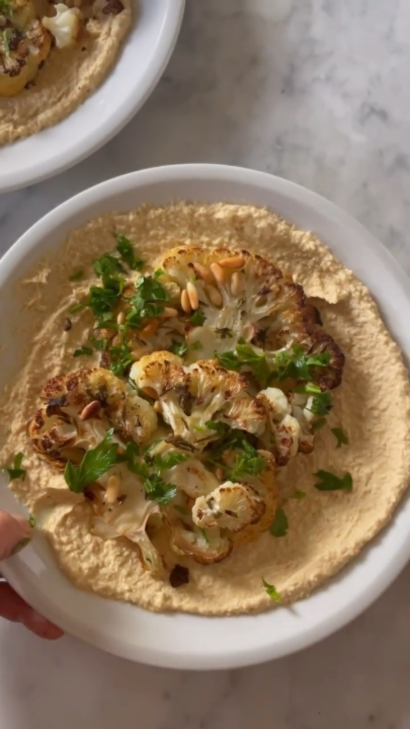Roasted Cauliflower Steaks with Hummus, from the reel